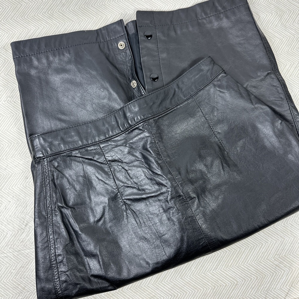 Pelle Cuir Black Leather Skirt Womens 6 90s Long Mid-Calf Length Back‎ Slit Y2K